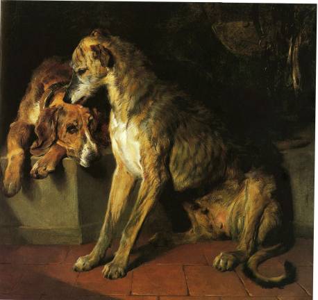 "Two Dogs" is an 1839 classic by the British animal painter Sir Edwin Henry Landseer, who specialized in dogs and horses. It is part of the collection of the Museum of the Dog, which is moving from St. Louis to 101 Park Avenue. Image: American Kennel Club Museum of the Dog