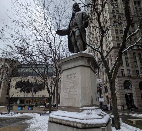 Benjamin Franklin statue at Printing House Square.