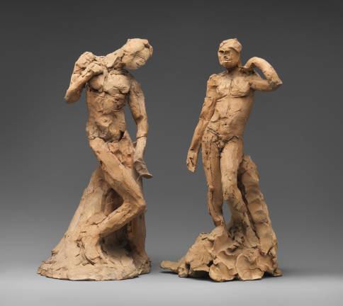 Auguste Rodin (French, Paris 1840–1917 Meudon). "Pair of Standing Nude Male Figures Demonstrating the Principles of Contrapposto according to Michelangelo and Phidias." Ca. 1911. Terracotta. Height (each): 14 1/2 in. The Metropolitan Museum of Art, Gift of Iris and B. Gerald Cantor Foundation, 1987