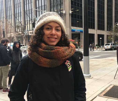 Renata Pumarol, deputy director of New York Communities for Change, said the idea that CUNY students would get jobs at Amazon is hard to believe. Photo: Orla McCaffrey