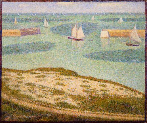 Georges-Pierre Seurat. “Port-en-Bessin, Entrance to the Harbor,” 1888. Oil on canvas. The painting is included in the “<i>Lillie P. Bliss and the Birth of the Modern</i>” exhibit at MoMA.