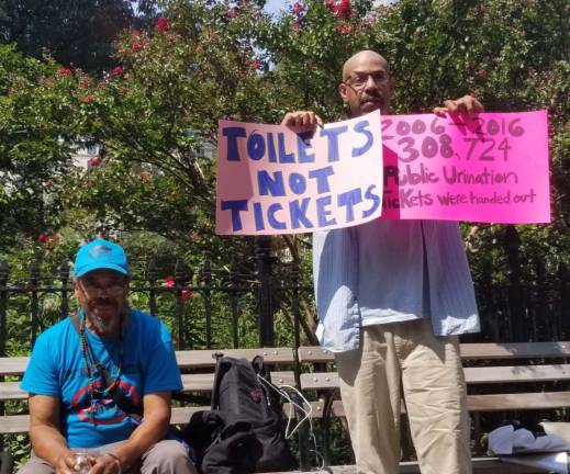 At Picture the Homeless’s #FreeToPee event in Madison Square Park, August 28th. Photo courtesy of Picture the Homeless