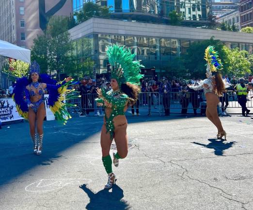 NYC Dance Parade grandstand at Astor Place with Brazilian dancers.