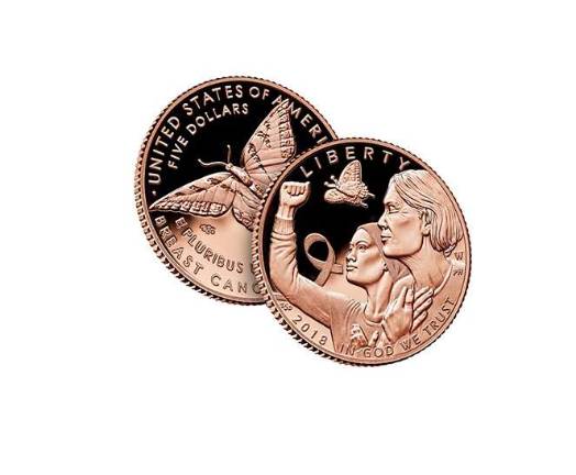 The first pink-hued gold coin ever produced by the U.S. Mint goes on sale March 15, as part of a series of breast cancer awareness coins championed by Rep. Carolyn Maloney. Image: U.S. Mint