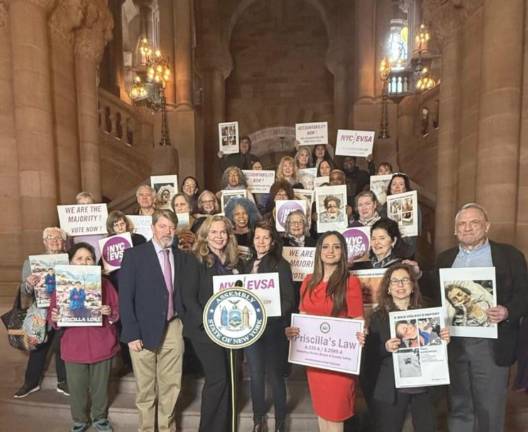 Members of the NYC E-Vehicle Safety Alliance demonstrated in Albany in March, urging lawmakers to pass Priscilla’s Law, named after Priscilla Loke, who was killed in September 2023 after she was struck by an e-biker while walking in Chinatown.