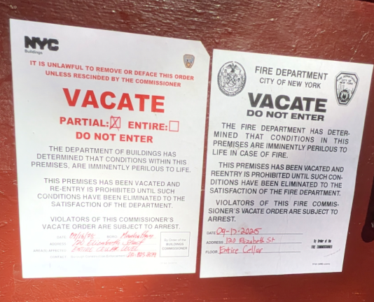 Vacate order at 120 Elizabeth St.