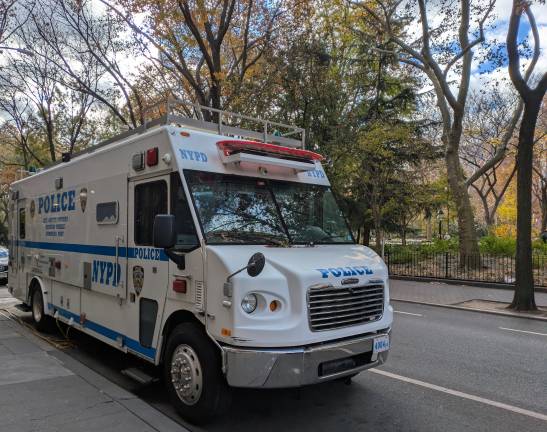 NYPD Life Safety Systems Division Mobile Command Post truck on Washington Square North.