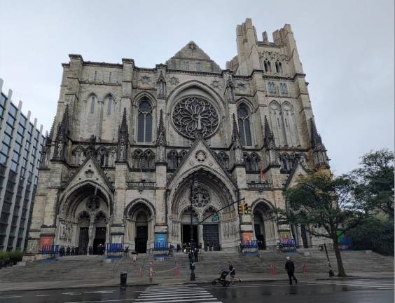 Cathedral of St. John the Divine on Amsterdam Avenue before the FDNY Memorial Service, Oct. 8, 2025.