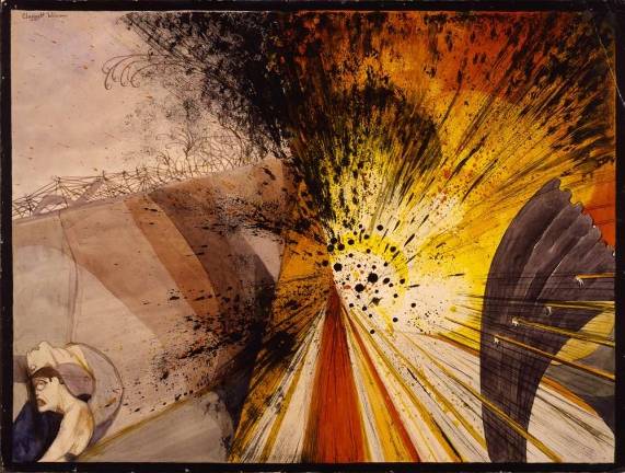 Claggett Wilson (1887–1952). "Flower of Death—The Bursting of a Heavy Shell — Not as It Looks, but as It Feels and Sounds and Smells," c. 1919. Watercolor and pencil on paperboard, 16 ½ × 22 in. Smithsonian American Art Museum, Gift of Alice H. Rossin, 1981. Photo: Smithsonian American Art Museum, Washington, DC/Art Resource, N.Y.