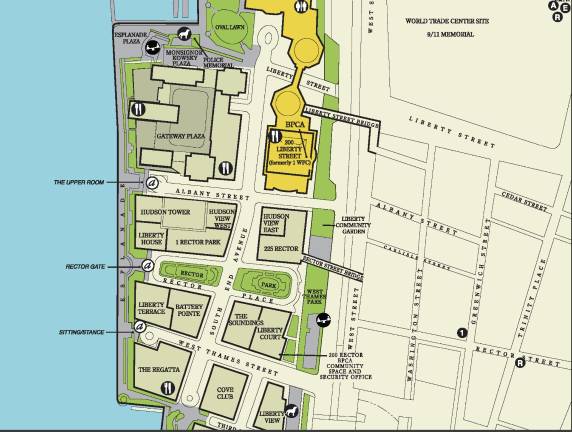 Map of Battery Park City including the “Upper Room.”