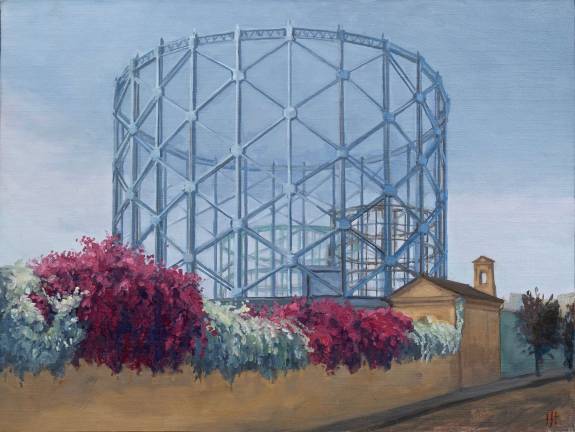 Gazometri, Ostiense Oil on linen over panel. 11¾ x 15¾ inches