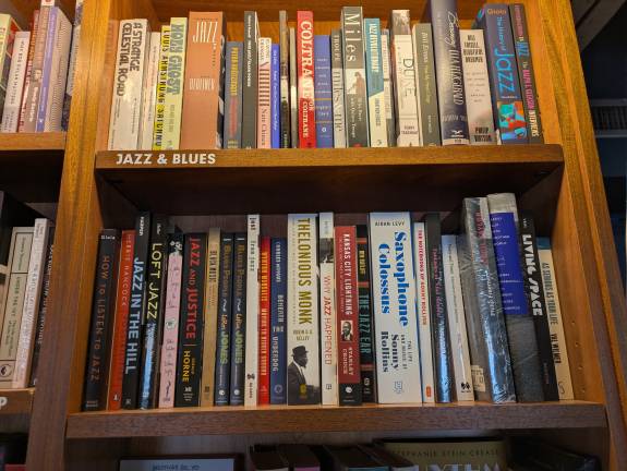 Jazz and blues music books at McNally Jackson on Fulton Street.