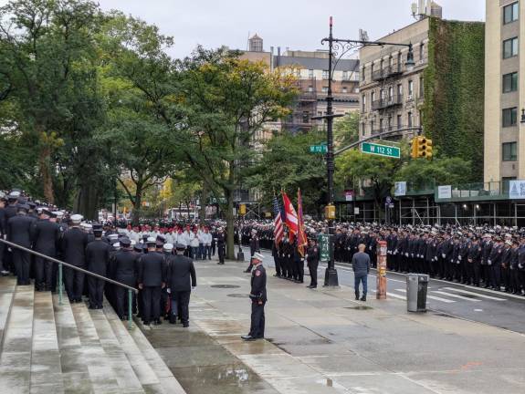 After the service, awaiting the memorial procession.