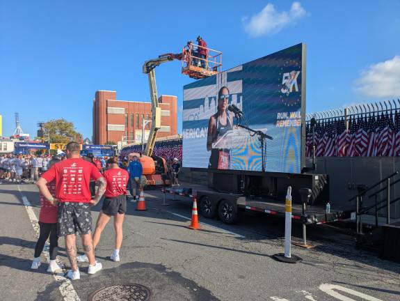 NYPD First Deputy Commissioner Tania Kinsella briefly addresses the crowd.