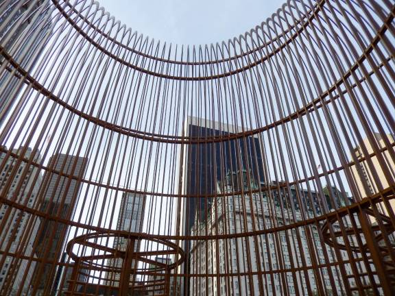 From inside Ai Weiwei's "Gilded Cage," a monumental sculpture at the southeastern corner of Central Park, a very different view of New York. Photo: Adel Gorgy