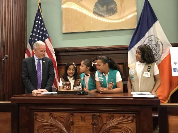 Majority Leader Jimmy Van Bramer gives members of Troop 6000 a tour of City Hall on April 25. Photo: Office of City Council Majority Leader Jimmy Van Bramer
