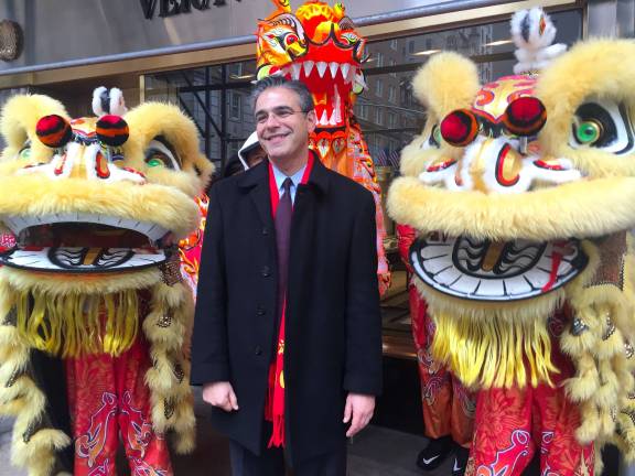Matthew Bauer, President of the Madison Avenue BID, accompanied the dragons on their parade route. Photo: Carson Kessler
