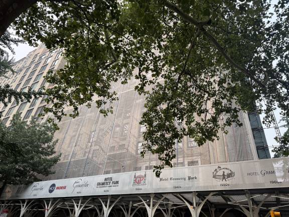 Construction is underway at the Gramercy Park Hotel, which is scheduled to reopen in the fall of 2026.