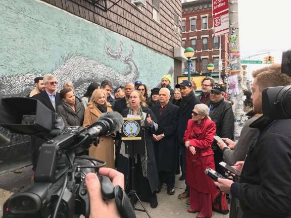 Manhattan Borough President Gale A. Brewer with Brooklyn Borough President Eric Adams, Congresswoman Carolyn B. Maloney and other elected officials in Brooklyn on Sunday, Jan. 6 to discuss changes in the L train shutdown plan. Photo courtesy of Manhattan Borough President Gale A. Brewer, via Twitter