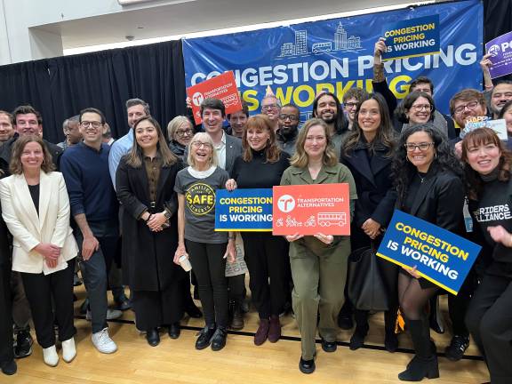 After the press conference at the McBurney YMCA on Jan. 5, longtime congestion pricing boosters gather for a team photo.