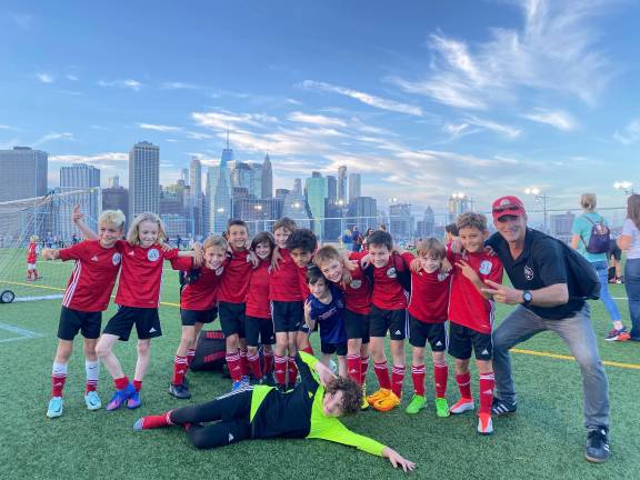 Manhattan Kickers against the city skyline