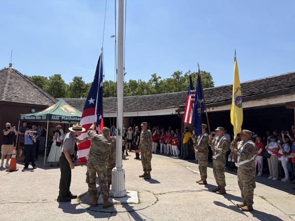The flag raising ceremony at Castle Clinton.
