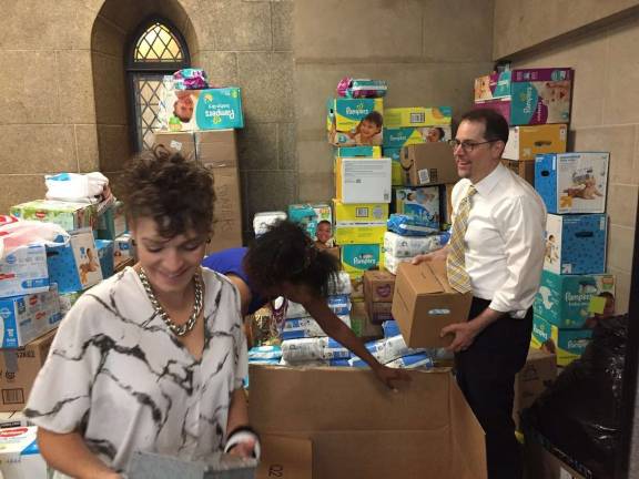 An outpouring of donations for the separated migrant children at the office of Council Member Mark Levine (right). Photo courtesy of the Office of Mark Levine