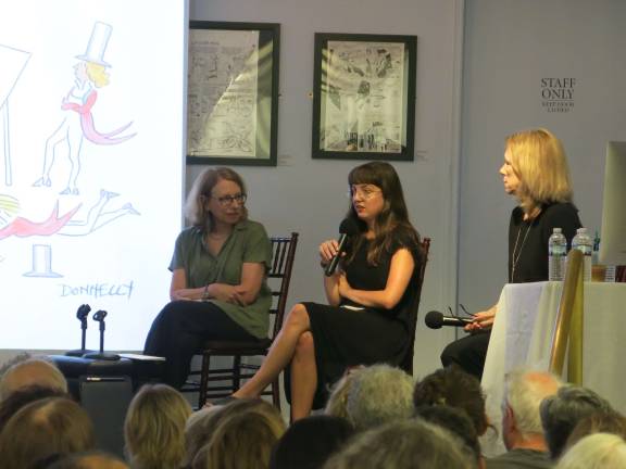 In conjunction with an exhibit at The Society of Illustrators/Museum of Illustration on East 63rd Street, a panel of cartoonists, including, left to right, Roz Chast, Emma Allen and Liza Donnelly discussed the creative process behind their cartoons.