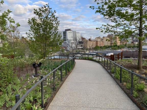 Little Island, built over the site of old cruise ship piers on the west side of Manhattan, juts out into the Hudson River and offers spectacular views over three levels of walking paths. Photo: Ralph Spielman