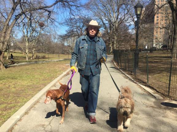 Michael Moore and friends, walking on the Upper West Side