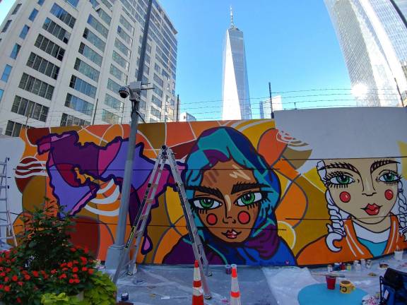 Chinòn Maria's “One World, Our Children” in progress at Albany Plaza. Photo: Chinòn Maria