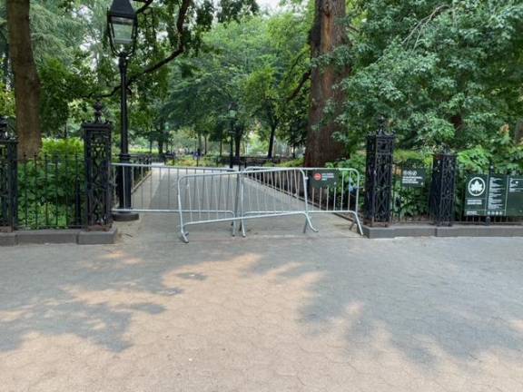 Barricades to an entrance. Photo: Darya Foroohar