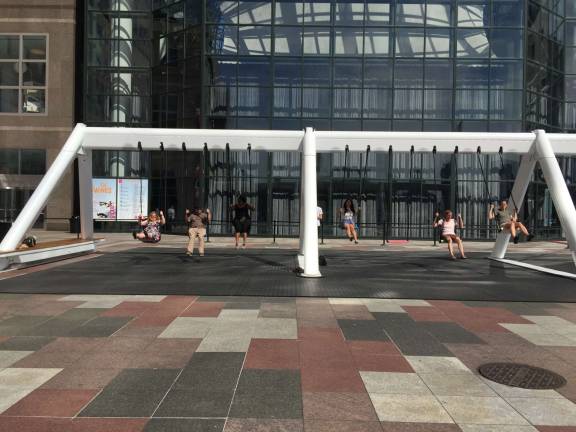 &#8220;The Swings: An Exercise in Musical Cooperation,&#8221; an interactive installation, will be at Battery Park City through July 7. Photo: Erica Magrin