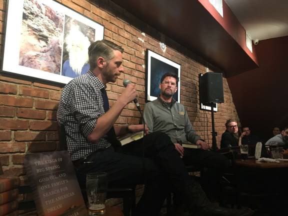 Author Bryan Mealer (left) with author and editor Roger Hodge at the Half King. Photo courtesy of Glenn Raucher