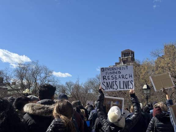 A rally for science, research, and the future of medicine drew hundreds of supporters to Washington Square Park on March 7.