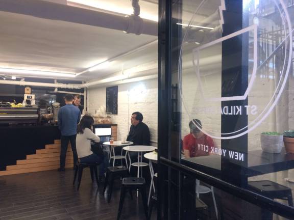 St. Kilda Coffee, on West 44th Street, is one of about 15 Aussie-style caf&#xe9;s to open up in the city since 2013. St. Kilda's, off of Eighth Avenue, opened in November. Photo: Lily Haight