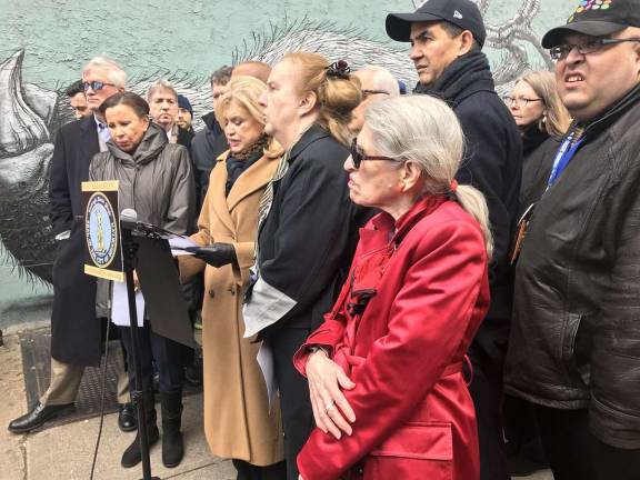 Congresswoman Carolyn B. Maloney (center), Manhattan Borough President Gale Brewer, Brooklyn Borough President Eric Adams and other elected officials met in Brooklyn on Sunday, Jan. 6 to discuss the proposed changes to the L train shutdown plan. Photo courtesy of Congresswoman Carolyn B. Maloney, via Twitter