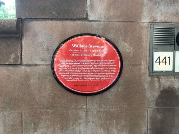 The cultural medallion dedicated to Wallace Stevens outside 441 West 21st St. Photo: Alizah Salario