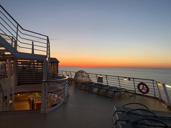 On the pool deck at dinner time, you have this magnificent sunset all to yourself. Photo: Ralph Spielman