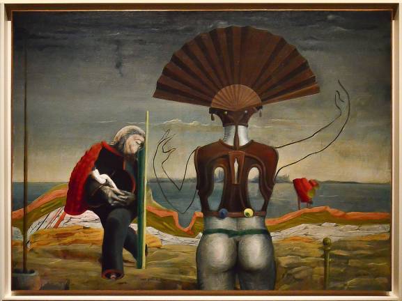 In 1923, Ernst painted &quot;Woman, Old Man, and Flower,&quot; and a year later, added the mysterious semi-transparent central figure. Photo: Adel Gorgy