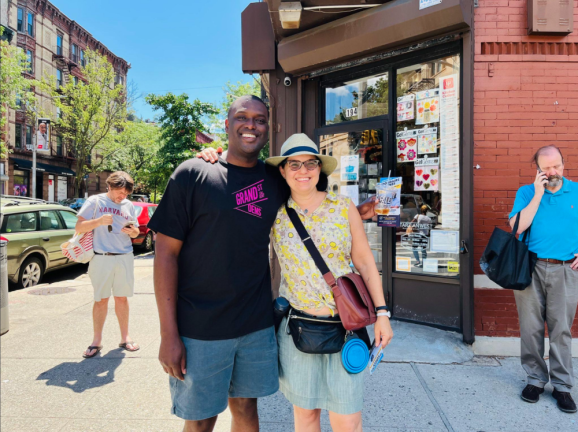 Mondaire Jones (left) campaigning in Brooklyn. Photo via Mondaire Jones’ Twitter