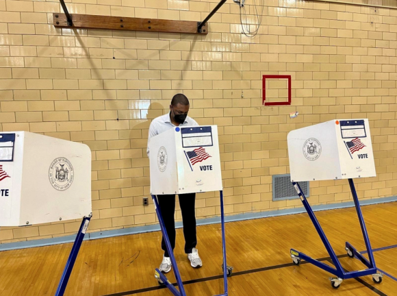 Rep. Mondaire Jones casting his vote. Photo via Jones’ Twitter