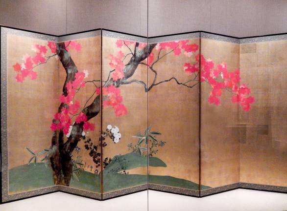 Sakai Hoitsu's red maple fills one side of a pair of folding screens. It's one of the masterpieces included in “The Poetry of Nature.” Photo: Adel Gorgy