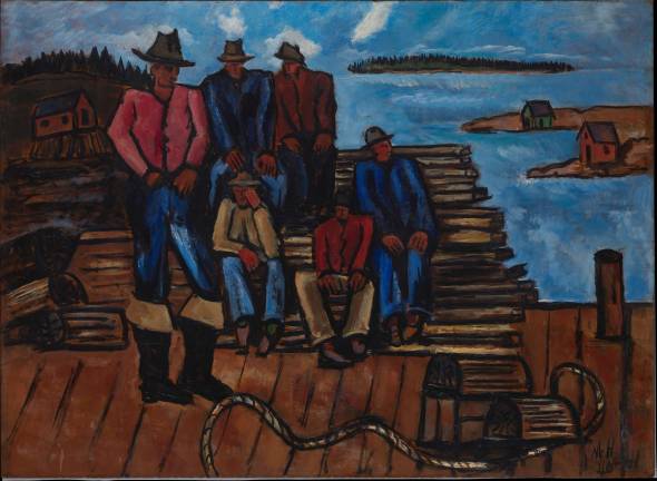 Marsden Hartley (American, 1877-1943). "Lobster Fishermen," 1940–41. Oil on hardboard (masonite), 29 3/4 x 40 7/8 in. (75.6 x 103.8 cm). The Metropolitan Museum of Art, Arthur Hoppock Hearn Fund