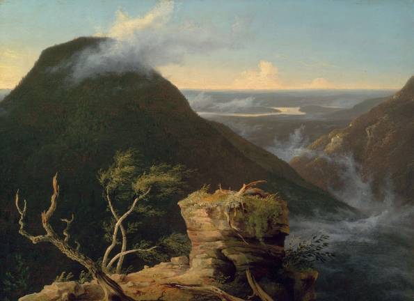 Thomas Cole (American [born England], Lancashire 1801–1848 Catskill, New York). "View of the Round-Top in the Catskill Mountains (Sunny Morning on the Hudson)," 1827. Oil on panel, 18 5/8 x 25 3/8 in. (47.3 x 64.5 cm). Museum of Fine Arts, Boston, Gift of Martha C. Karolik for the M. and M. Karolik Collection of American Paintings, 1815–1865 (47.1200). Photograph © Museum of Fine Arts, Boston.