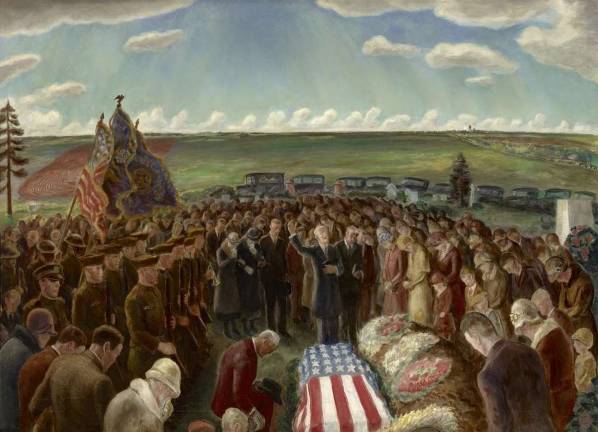John Steuart Curry (1897–1946). "The Return of Private Davis from the Argonne," 1928–40. Oil on canvas, 38 ¼ × 52 ¼ in. The Museum of Fine Arts, Houston, Texas, Museum purchase funded by the Caroline Wiess Law Accessions Endowment Fund. ©Estate of John Steuart Curry, courtesy of Kiechel Fine Art, Lincoln, NE.