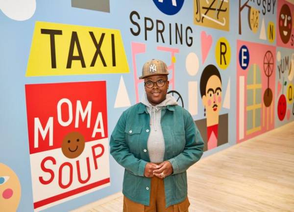 Andy Warhol’s Campbell’s soup cans and Frida Kahlo’s self-portrait are just a few of the pieces from the MoMa’s collection that Abney renders in <i>LOVE NYC</i>. Photo: The Museum of Modern Art