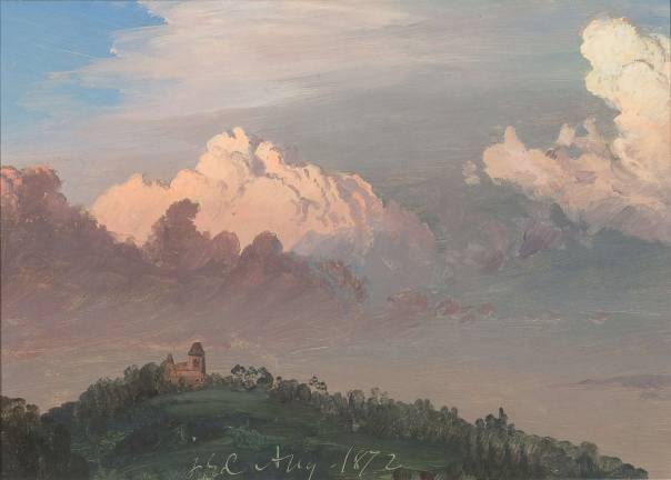 Frederic Edwin Church (American, Hartford, Connecticut 1826–1900 New York). "Clouds over Olana," 1872. Oil on paper, 8 3/4 × 12 1/8 in. (22.1 × 30.8 cm). Olana State Historic Site, Hudson, New York/Office of Parks, Recreation and Historic Preservation (OL.1976.1)