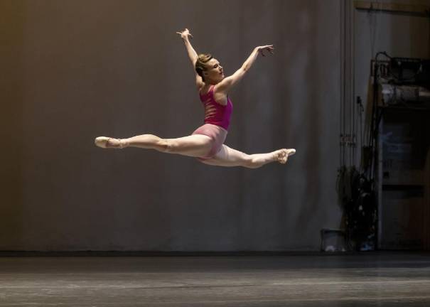 Sara Mearns rehearsing George Balanchine’s Stravinsky Violin Concerto onstage at the David H. Koch Theater this February. Photo: Erin Baiano