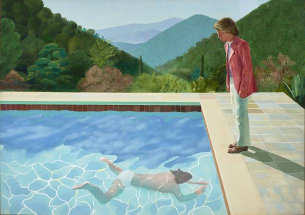 David Hockney, "Portrait of an Artist (Pool with Two Figures)." 1972, acrylic on canvas. The Lewis Collection. © David Hockney. Photo: Art Gallery of New South Wales / Jenni Carter